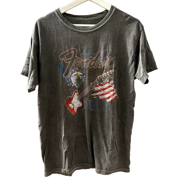 Fender Men's Dark Gray American Eagle Guitar Vintage Short Sleeve Shirt Medium - Picture 1 of 7